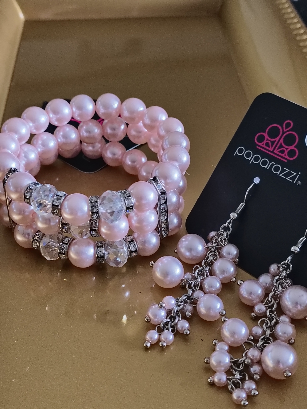 Paparazzi Pink Pearl Bracelet & Earrings Set